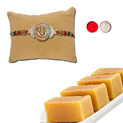 "AMERICAN DIAMOND (AD) RAKHI -AD 4060 A (Single Rakhi), 500gms of Milk Mysore Pak - Click here to View more details about this Product
